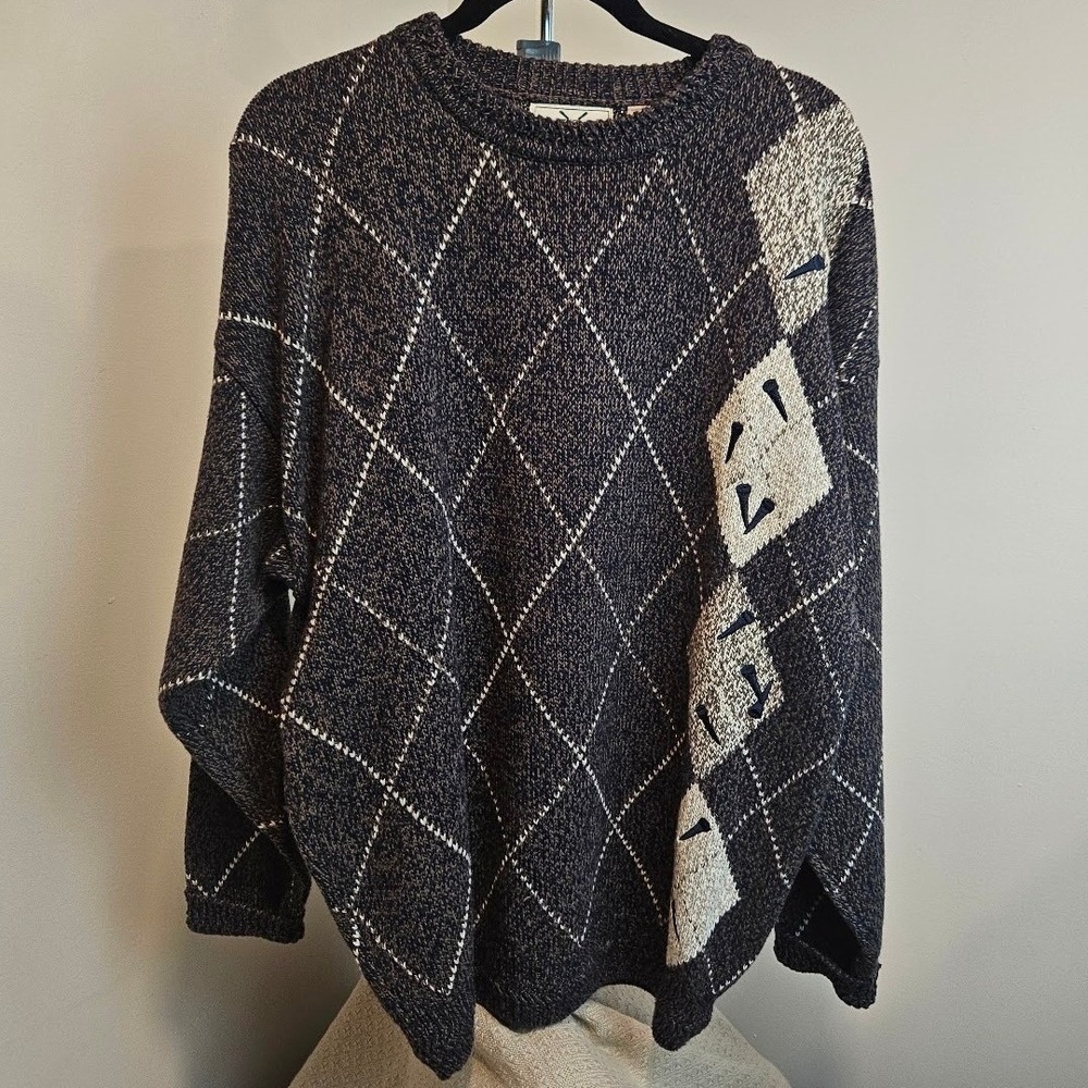 Izod Cable Knit Cotton Vintage Sweater Mens Medium Golf Tennis 90s Vintage